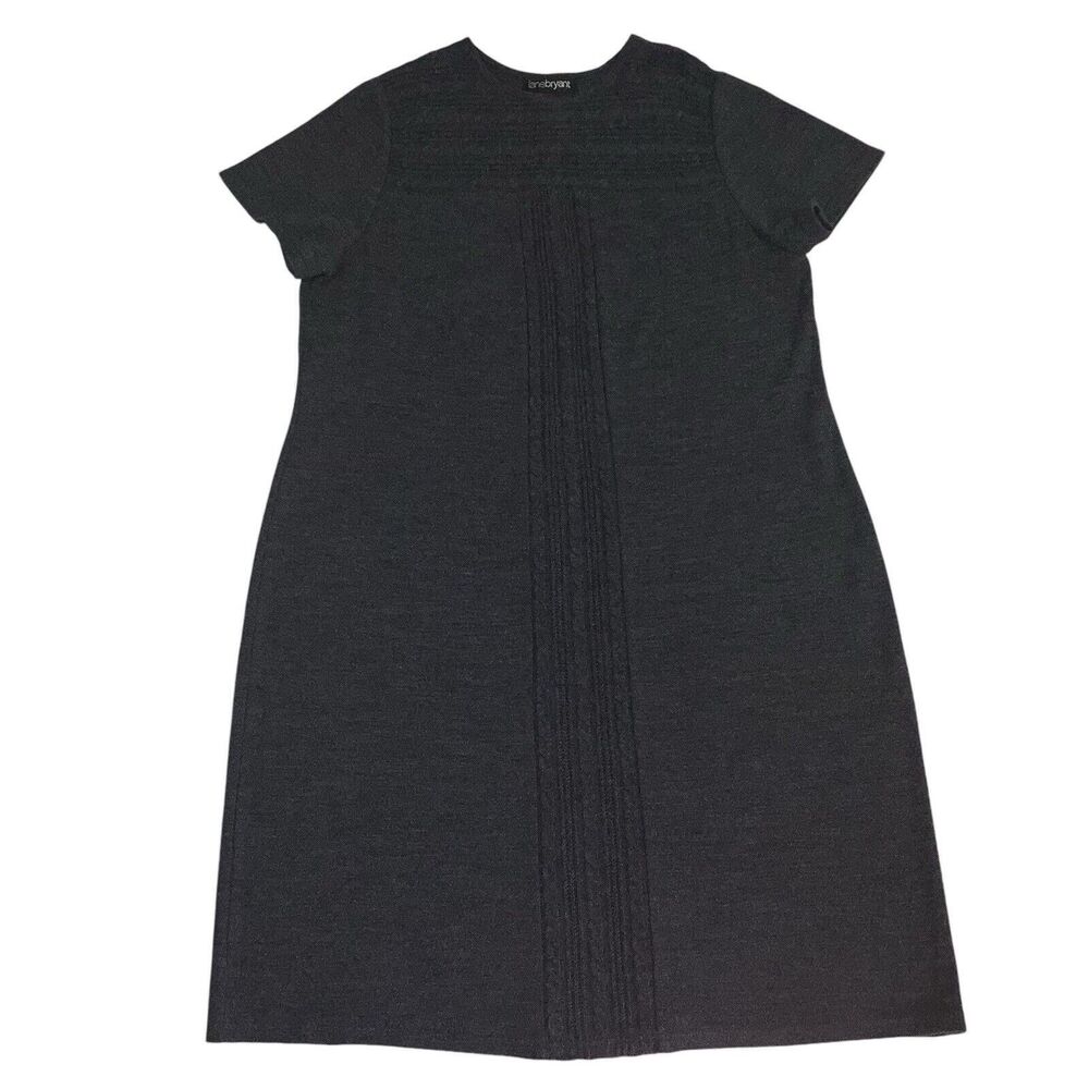Lane Bryant Short Sleeve Gray Midi Knit Sweater Dress Women's 18/20 100% Acrylic